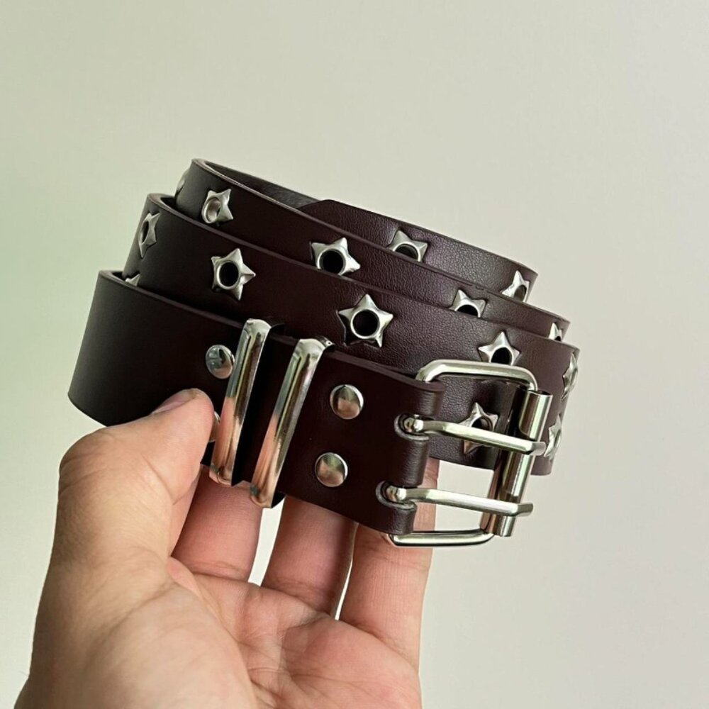 y2k 2000s vintage brown silver star studded goth emo belt
